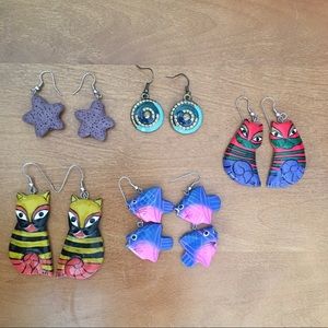 5 pairs of unique animal and sea creature earrings